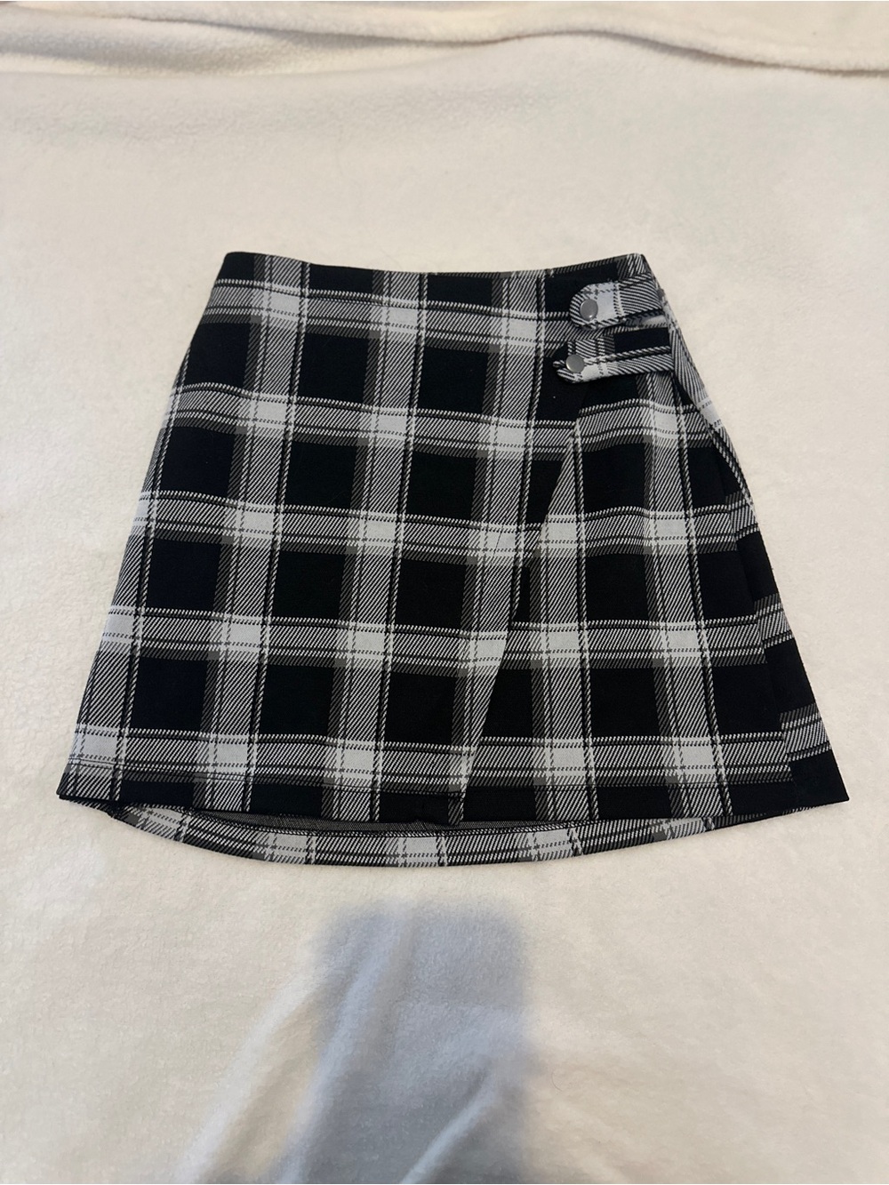 SO Black & White Plaid Wrap Mini Skirt